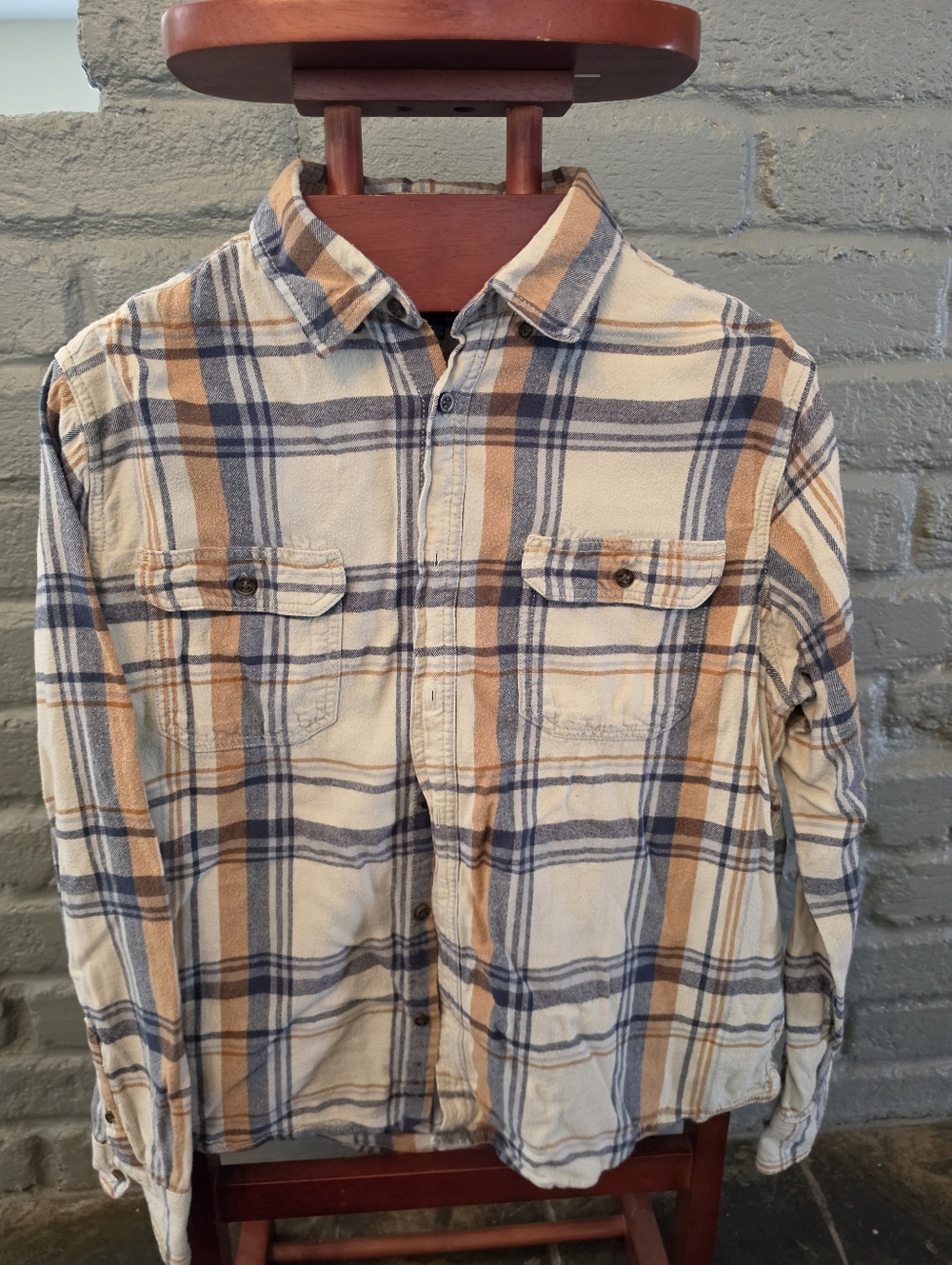 George Plaid Button-Down Shirt in Beige and Navy BOYS XL